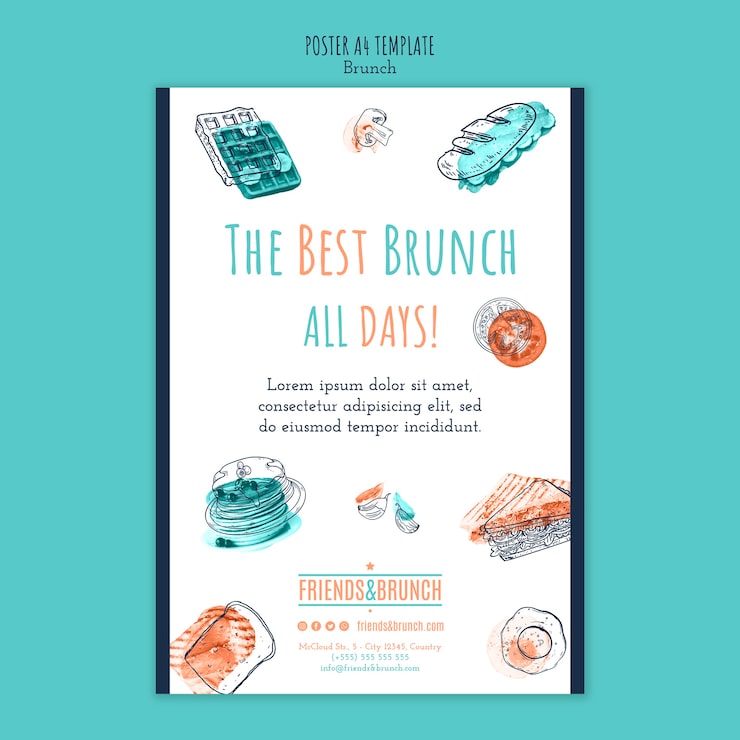 Gratis PSD plakat skabelon til brunchrestaurant