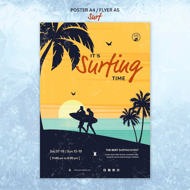 Gratis PSD plakat skabelon til surfingtid