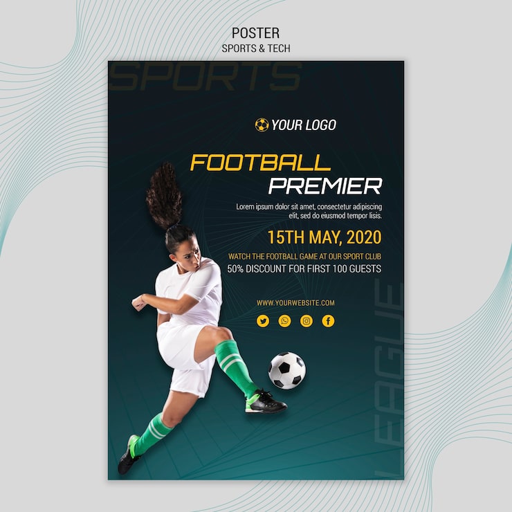 Gratis PSD plakat tema med sport og teknologi design