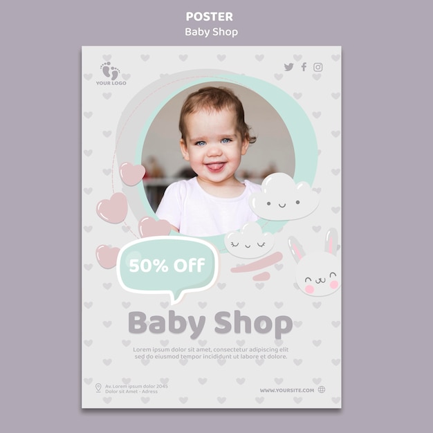 Gratis PSD plakatmal for babybutikk