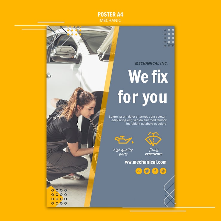 Gratis PSD plakatskabelon for mekanikerassistance