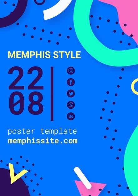 Gratis PSD platt blå affisch i memphis-stil