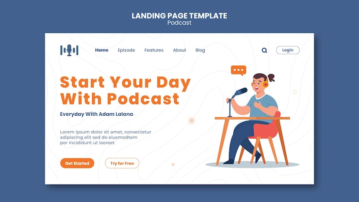 Gratis PSD podcast i luften landingsside skabelon