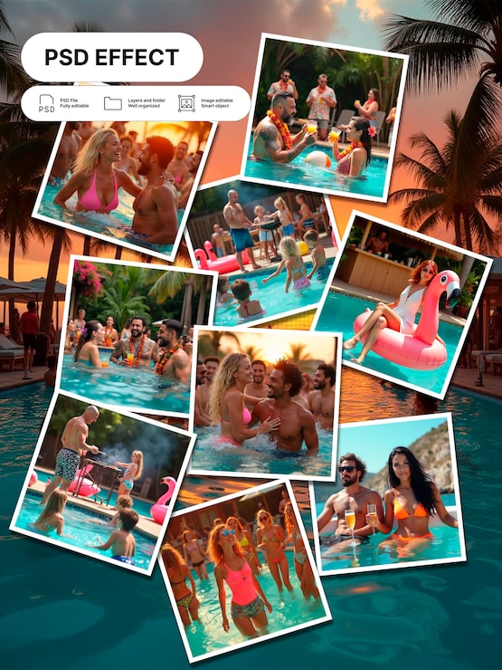 Gratis PSD pool party collage effekt