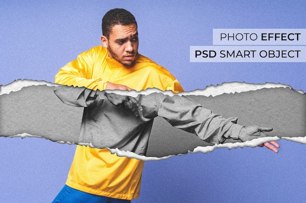 Gratis PSD porträtteffekt med rivet papper
