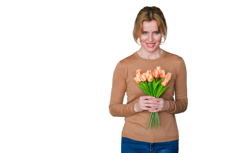 Gratis PSD portrett av kvinne med tulipanblomster