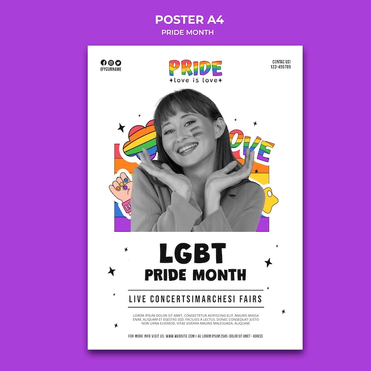 Gratis PSD pride-månad vertikal affisch mall med regnbågsfärger