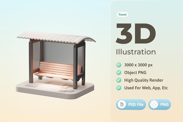 Gratis PSD rejseobjekt busholdeplads 3d-illustration