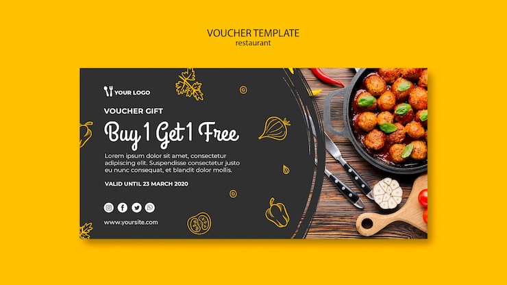 Gratis PSD restaurant voucher skabelon