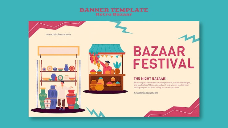 Gratis PSD retro bazaar banner template