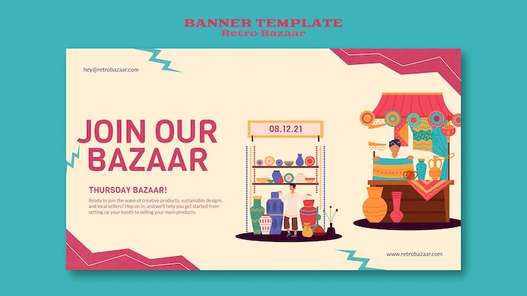 Gratis PSD retro bazaar banner template