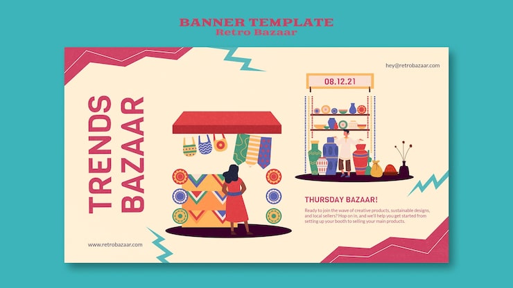 Gratis PSD retro bazaar banner template