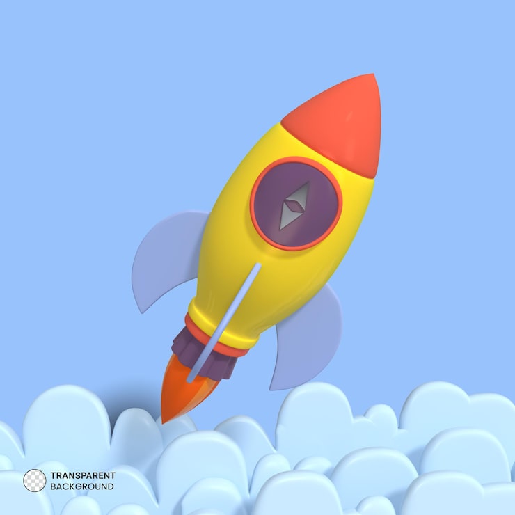 Gratis PSD romskip rakettikon isolert 3d render illustrasjon