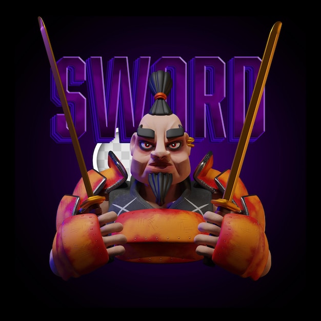 Gratis PSD samurai för online videospel 3d illustration