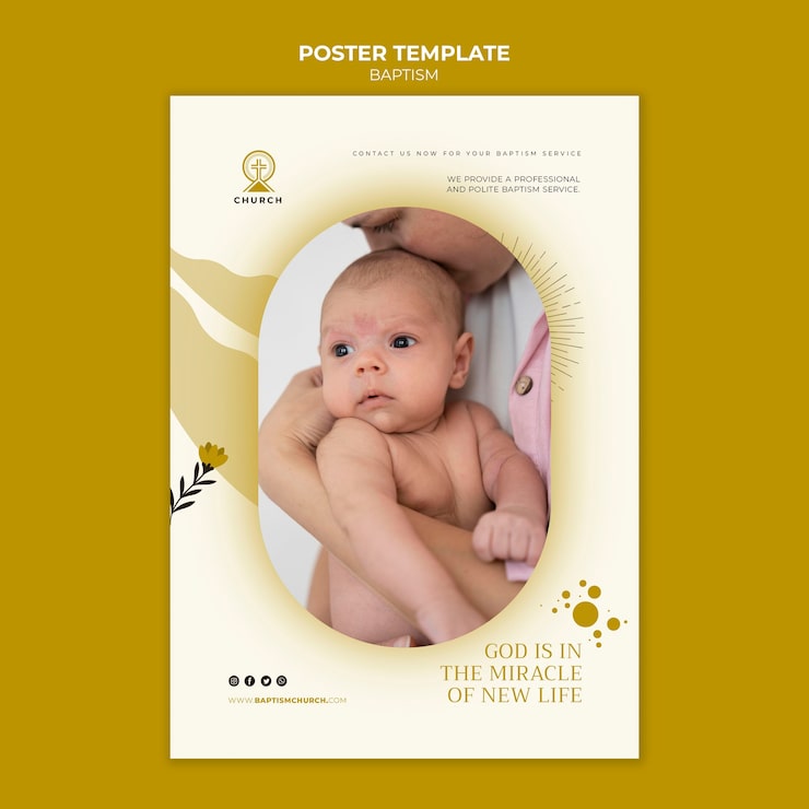 Gratis PSD skabelon til dåbsplakat i flad design