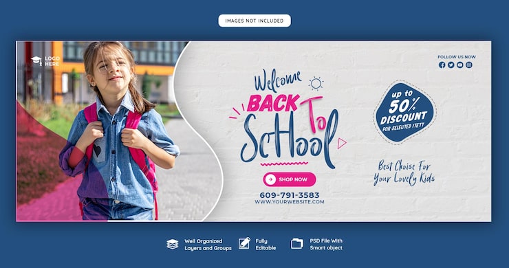 Gratis PSD skabelon til facebook-forsidebanner til skolestart