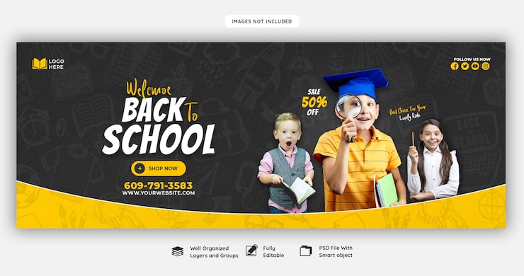 Gratis PSD skabelon til facebook-forsidebanner til skolestart