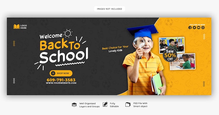 Gratis PSD skabelon til facebook-forsidebanner til skolestart