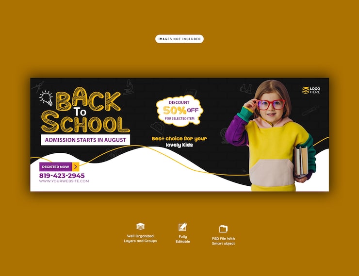 Gratis PSD skabelon til facebook-forsidebanner til skolestart