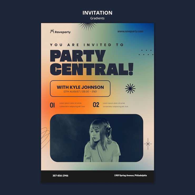 Gratis PSD skabelon til invitation med gradient-stil