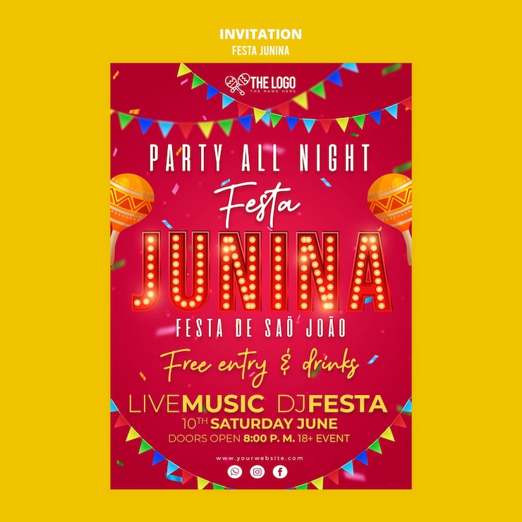 Gratis PSD skabelon til invitation til festas juninas-fest