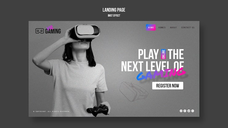 Gratis PSD skabelon til landingsside for virtual reality gaming