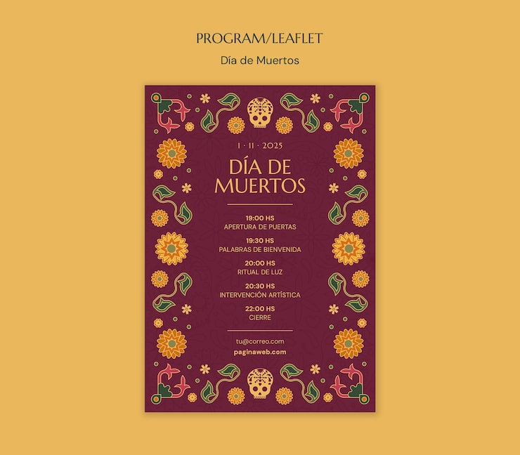Gratis PSD skabelon til løbeseddel for día de muertos