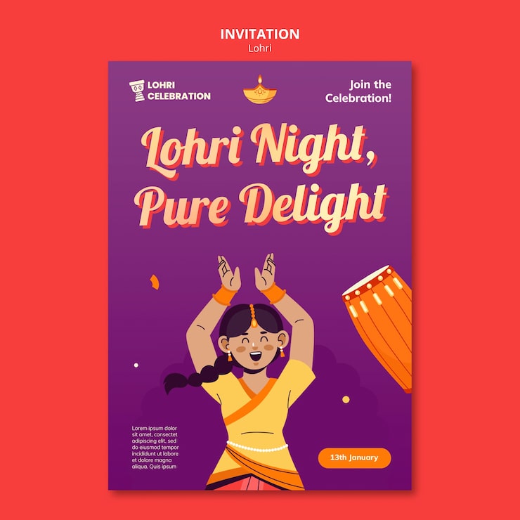 Gratis PSD skabelon til lohri-festindbydelse