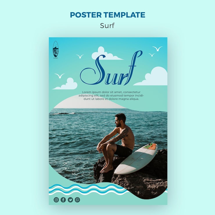 Gratis PSD skabelon til surfkonceptplakat