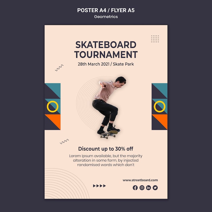 Gratis PSD skateboard turnering plakat skabelon