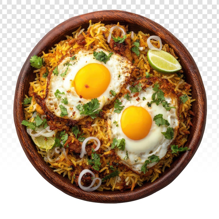 Gratis PSD smakrik äggbiryani med aromatiska kryddor och färsk garnering