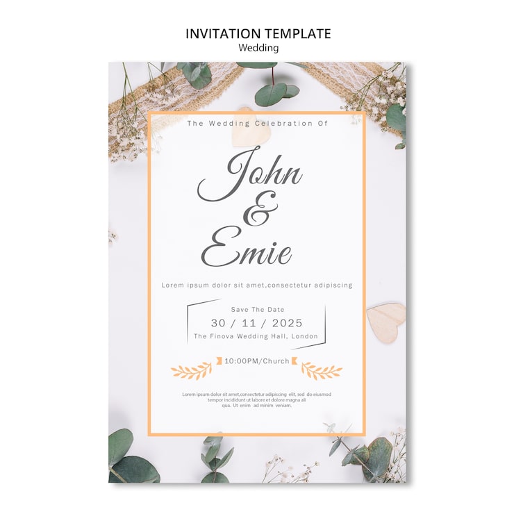 Gratis PSD smuk bryllupsinvitation med fine ornamenter
