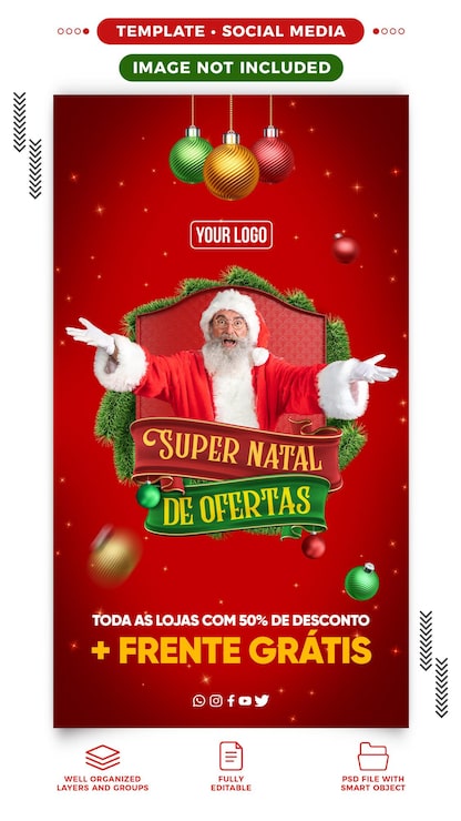 Gratis PSD sociale medier historier super natal af tilbud til salgskampagne i brasilien