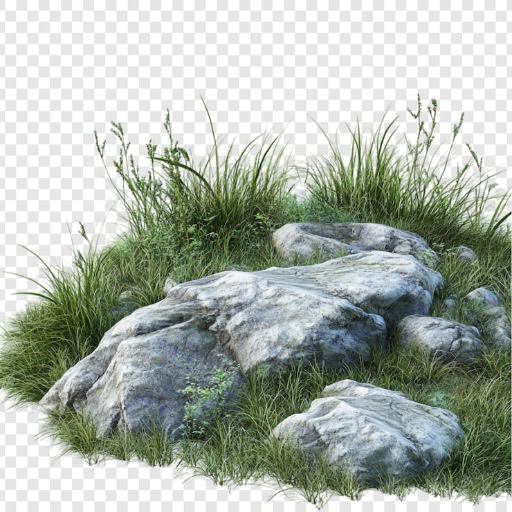 Gratis PSD steiner og gress 3d-gjengivelse naturens still life