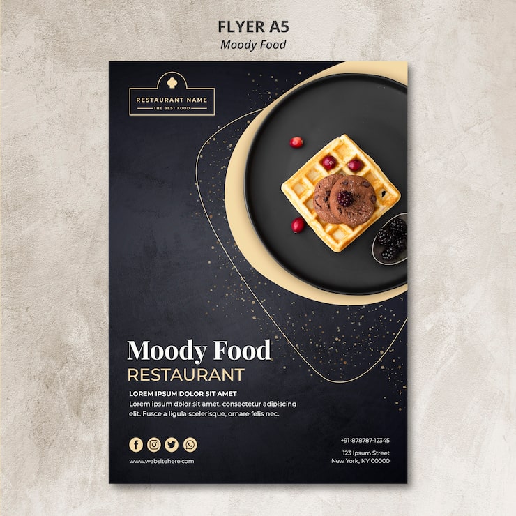 Gratis PSD stemningsfuld mad restaurant flyer koncept