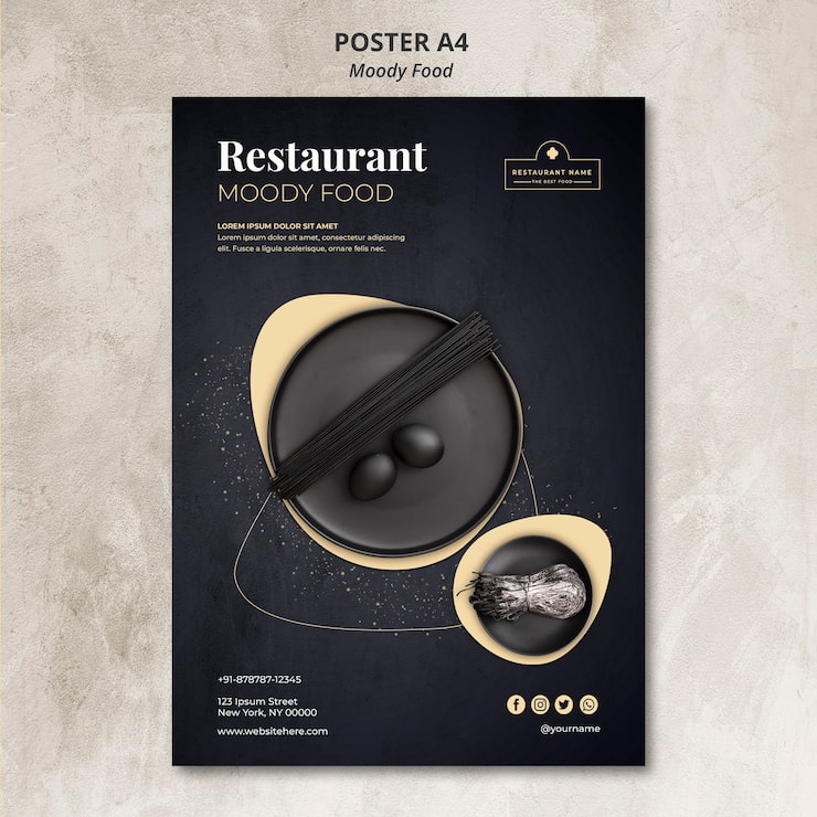 Gratis PSD stemningsfuld mad restaurant plakat koncept