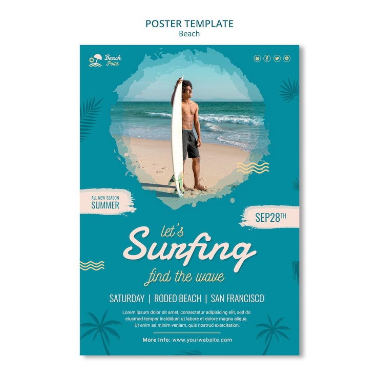 Gratis PSD surf-tids plakat skabelon
