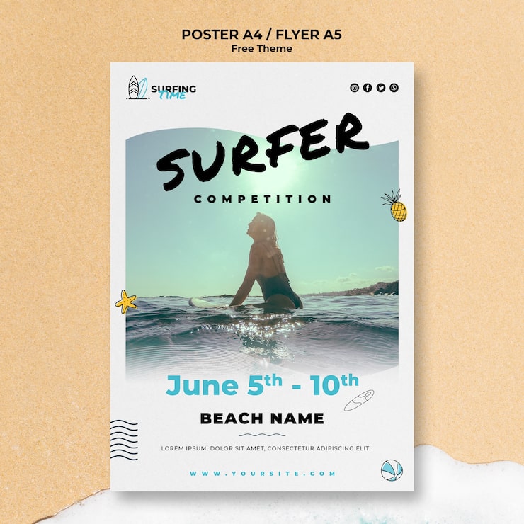 Gratis PSD surfer plakat skabelon