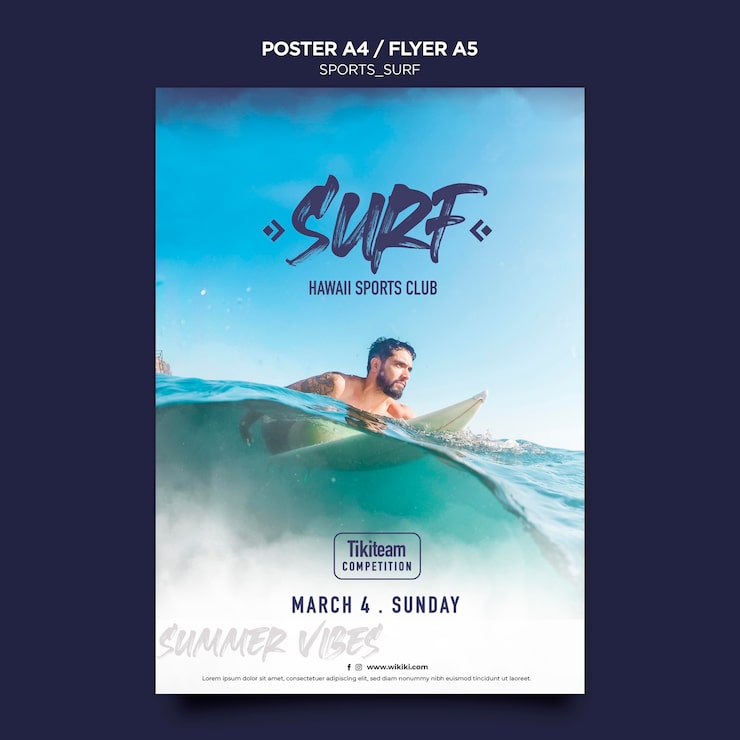 Gratis PSD surfkurser plakat skabelon