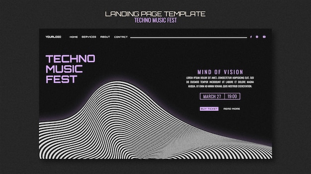 Gratis PSD techno musikfest landingsside