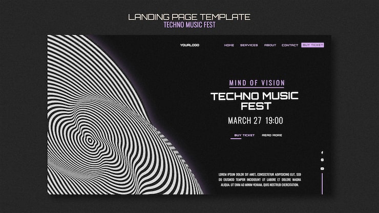 Gratis PSD techno musikkfest landingsside