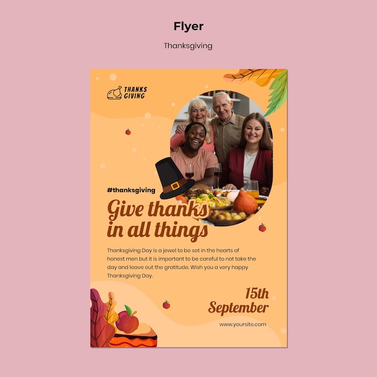 Gratis PSD thanksgiving day print skabelon med efterårsdetaljer