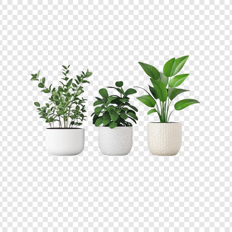 Gratis PSD tre potteplanter en fredfyldt indendørs have