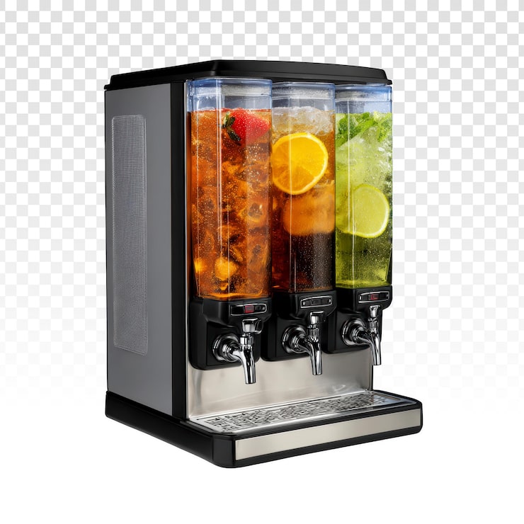 Gratis PSD tredobbelt drikkedispenser med kolde drikke og frugt