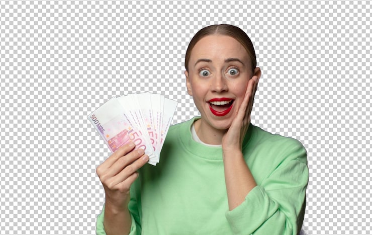 Gratis PSD ung blond kvinne med seddelregninger