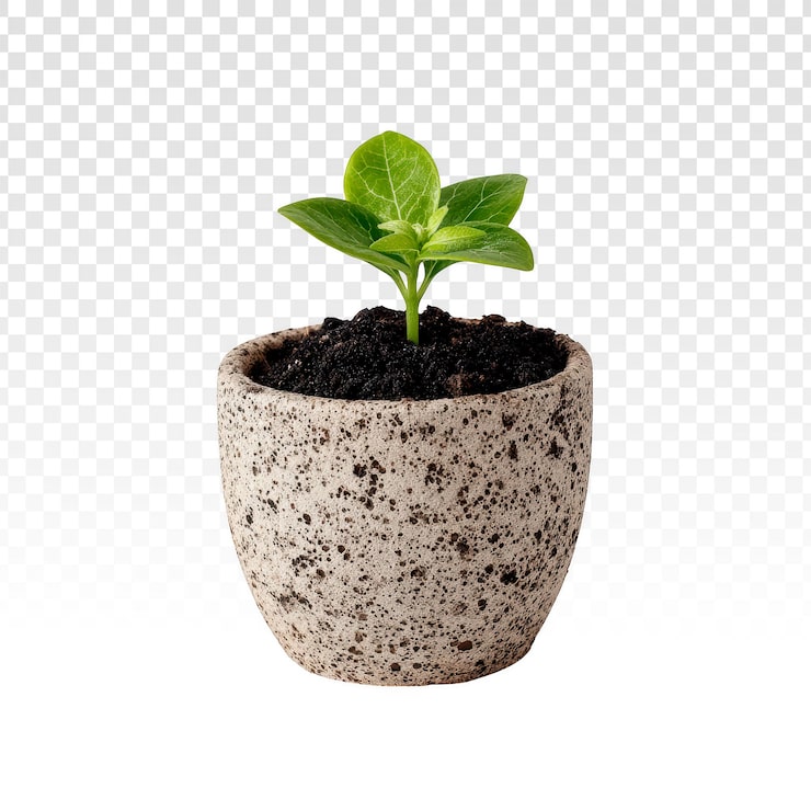 Gratis PSD ung grøn plante i en potte med jord