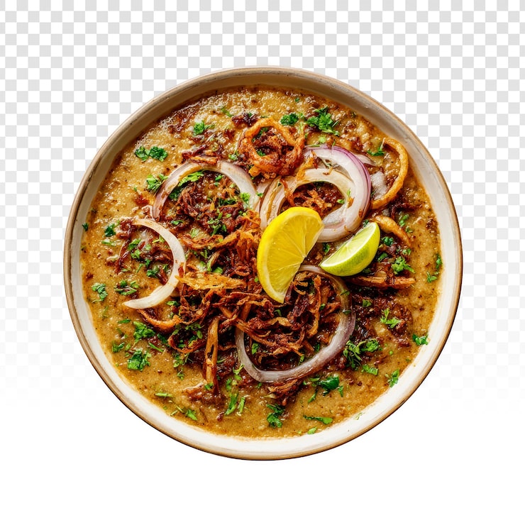 Gratis PSD velsmagende haleem ret med stegte løg og citronpynt