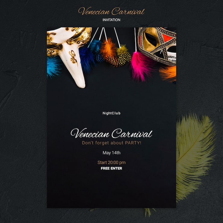 Gratis PSD venetiansk karneval natklub invitationsskabelon