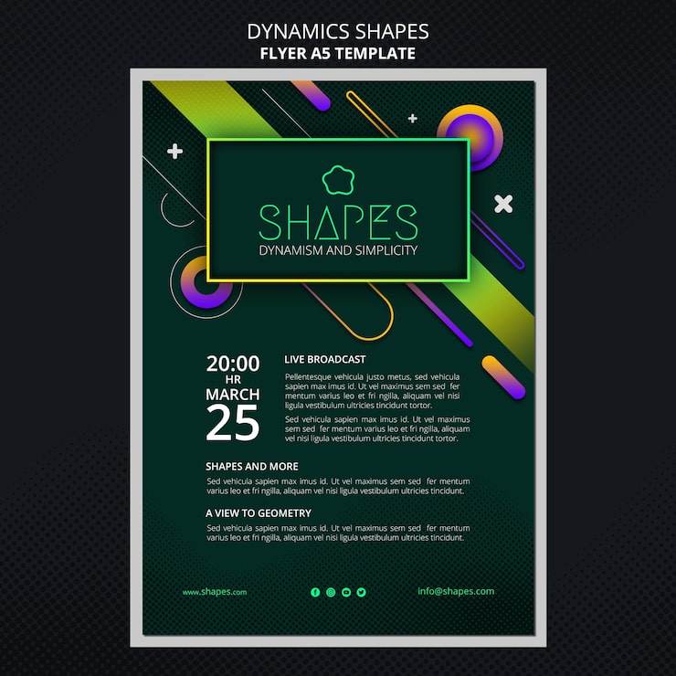 Gratis PSD vertikal flyer med dynamiske geometriske neonformer