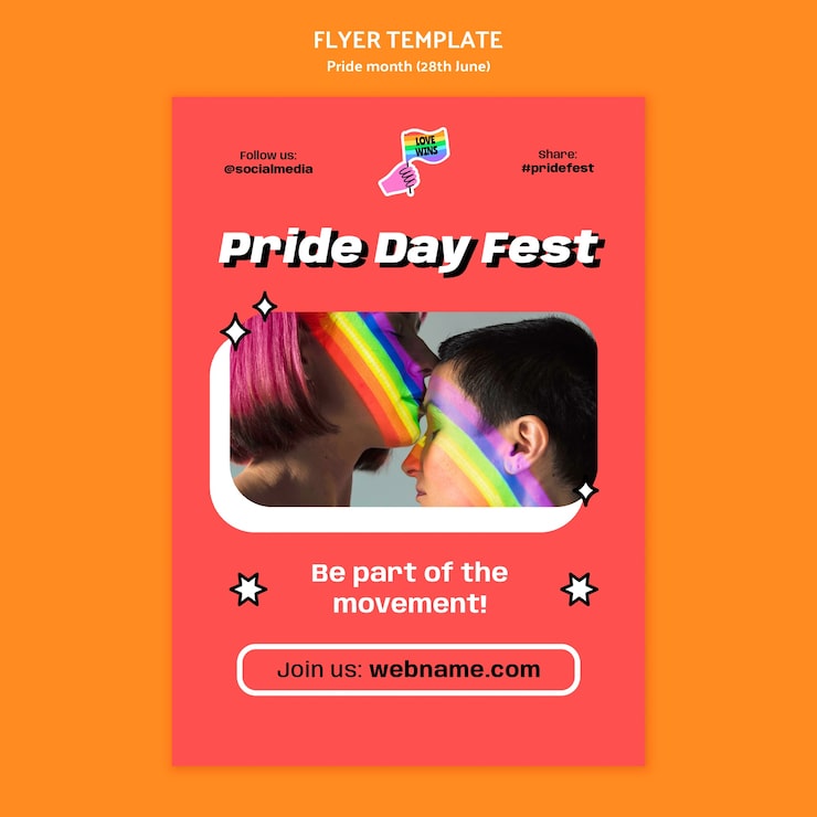 Gratis PSD vertikal flygbladsmall för pride-månaden
